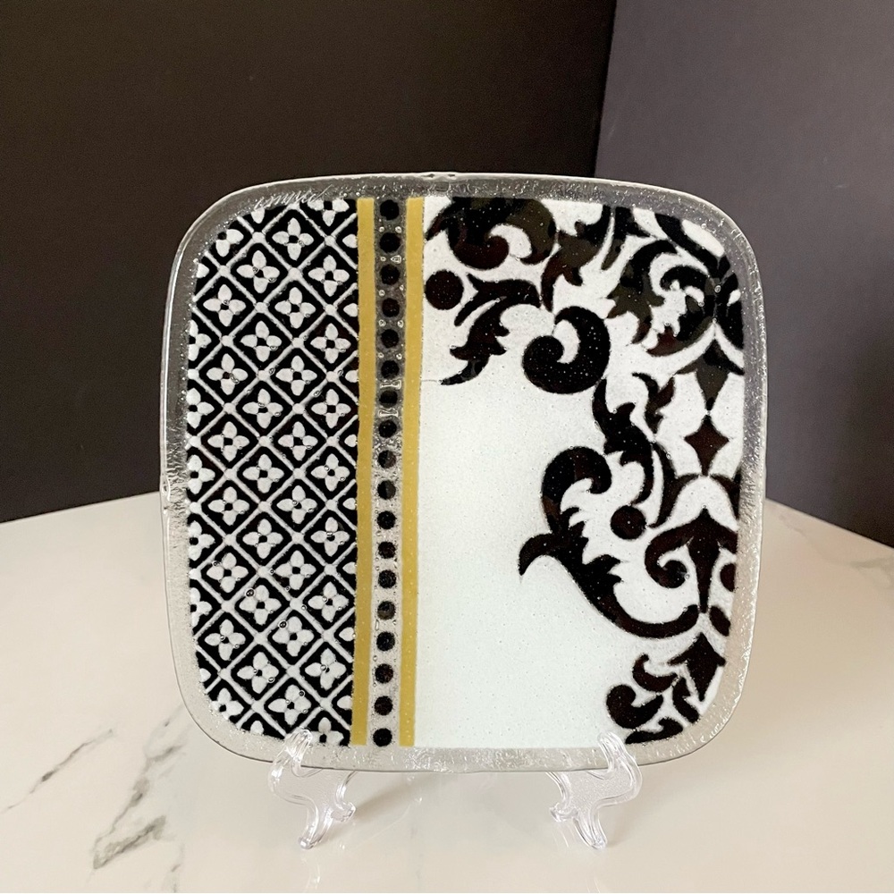 Black & White Brocade Square Plate by Peggy Karr
